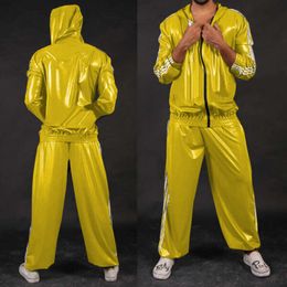 Rubber latex tight jumpsuit Gummi casual hooded jacket pants Anzug sportswear 0.4mm S-XXL-fetish Party Catsuit Costumes