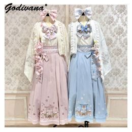 Women's Blouses Japanese Fashion Embroidery Long Sleeve Bow Tie Top Female Girls Retro Lolita White Shirts For Spring Summer