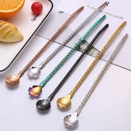 Drinking Straws Cherry Blossoms Tea Yerba Mate Straw Stainless Steel Gourd Bombilla Philtre Spoon Coffee Stirring Spoons