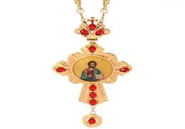 Pendant Necklaces Cross Necklace Zircons Crystals Church Golden Priest Crucifix Orthodox Baptism Gift Religious Icons Pendant17003831