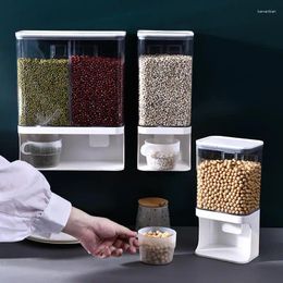 Storage Bottles Dry Food Dispenser 2 Grid Rice Cereal Container Wall Mounted Beans Boxes Multipurpose Buckets