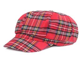 Spring Autumn Plaid Cotton Octagonal Hat Fashion Women Unisex Painter Dome Newsboy Cap Casual Lady039s Beret Red Navy Blue Whol3439379