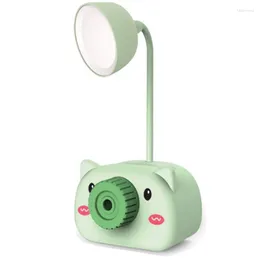 Table Lamps LED USB Rechargeable Desk Lamp Cute Cartoon Pen Holder With Pencil Sharpener Flexible Neck Eye-Caring Night Light