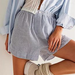 Women's Shorts Stripe Y2k Clothes Women Summer Casual Elastic High Waist Button Front Wide Leg Loose Short Trousers Streetwear