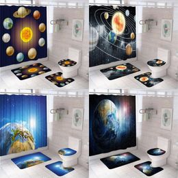 Shower Curtains Solar System Planet Curtain Set Nebula Earth Galactic Space Bathroom Non-Slip Bath Mat Rug Lid Toilet Cover Home