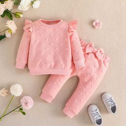 Clothing Sets Newborn Baby Clothes suit 3-24 Months Long Sleeve Cute Heart-Shaped Printed Ruffled T-shirt and Bow Front Trousers suitL240513