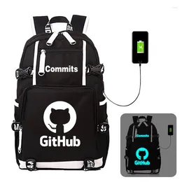 Backpack IT Git Hub Commits With USB Luminous Bags GitHub Laptop Travel School Teenagers Rucksack Gift Cosplay