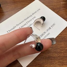 Stud Earrings S925 Sterling Silver Niche Design Black Agate Frosted Korean Fashion Sense Simple Ear Accessories Wholesale