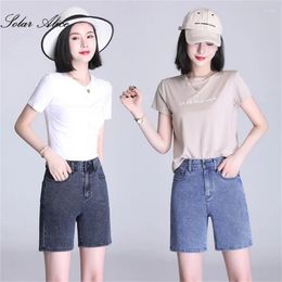 Women's Jeans 2024 Women's Summer Casual Loose Straight Denim Shorts Elastic Waist High Thin Five-Point