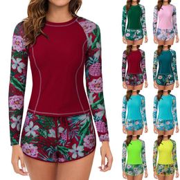 Women's Swimwear 2024 Long Sleeve Rashguard Swimsuit Women Tropical Print 2Pieces Diving Clothes Bathing Suit Surfing Beachwear Tankinis