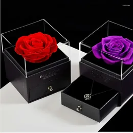 Party Favor Favors Gift For Girlfriend Eternal FlowerTrue Rose Drawer Box Pendant Necklace Wedding Jewelry Women Guests