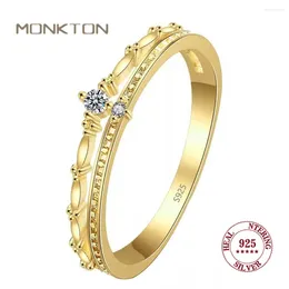 Cluster Rings Monkton S925 Sterling Silver 2 Layers Crown Engagement For Women 14K Gold Plated Zirconia Finger Fine Jewelry