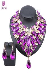 Fashion Women Bridal Choker Statement Crystal Teardrop Necklaces Earring Collar Boho Costume Jewellery Sets8463265