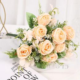 Decorative Flowers White Rose Artificial Peony Bridal Wedding Bouquet Christmas Decoration Home Party Living Room Table Vase Accessories