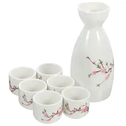 Wine Glasses Ceramic Set Saki Cup Rice Tea Japanese Traditional Sake Kettle 7 Piece