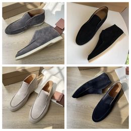 LP Loafers men Walk Suede casual shoes ankle boots fashion Men's high top slip on Flats classic short boot Cow Leather Oxfords slip-on shoes with box