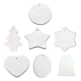 Ornamentos polegadas de natal sublimação 3 pingente de cerâmica, decoração de árvore em árvore de dupla face de transferência de calor com corda