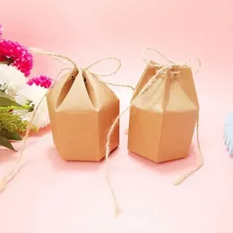 Gift Wrap 10pcs Kraft Paper Packing Cardboard Box Lantern Hexagonal Candy With String Wedding Christmas Party Supplies