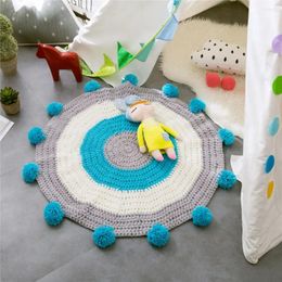 Carpets Modern Style Blue Yellow Circle Knitted Fake Cashmere Round Rug Home Living Room Kids Ball Tapis Shampoo Doormat