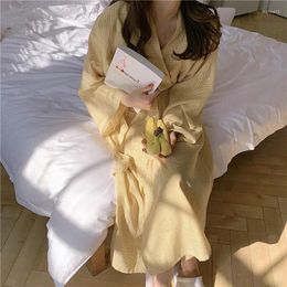 Home Clothing Plaid Spring Kimono Bathrobe Women Long Sleeve Homewear Cardigan Belt Pure Colour Night Wear Clothes Ladies Nightgown D009