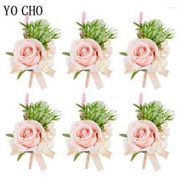 Decorative Flowers Boutonniere Wrist Corsage Wedding Bridesmaid Bracelet Silk Rose Flower For Party Prom Girl Boutonnieres