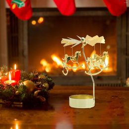 Candle Holders Candlestick Rotating Spin Carousel Tea Light Holder Girl Heart Golden Revolving Christmas Reindeer Candlelight Home Decor