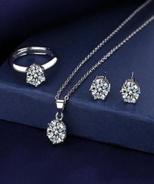 Solitaire Moissanite Diamond Jewelry set 925 Sterling Silver Party Wedding Rings Earrings Necklace For Women Bridal Sets Jewelry5918546