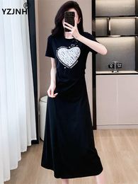 Party Dresses YZJNH 2024 Summer Long Dress Women's Chinese Style Round Neck Button Print Split Fold Large T-shirt