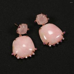 Dangle Earrings GG Genuine Rose Quartz Triangle Water Shape Studs CZ Beads Wedding Handmade For Women Girls