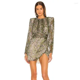 Casual Dresses Leopard Floral With Long Sleeves Short Skirt Sexy Slim Wrap Hip Dress Open Back Round Neck Fancy Summer Women 2024