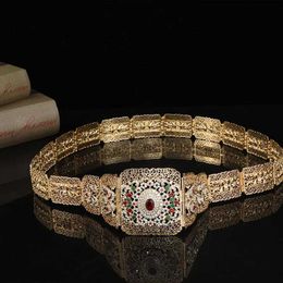 Waist Chain Belts Arabic gold belt with diamond inlaid ethnic womens wedding matching Jewellery Q240511