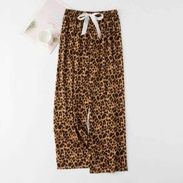 Women's Pants Capris Summer Slpwear For Women Pyjamas Leopard Printed Loose Slping Bottoms Cotton Pants Female Calf-Length Home Lounge Pants Y240509