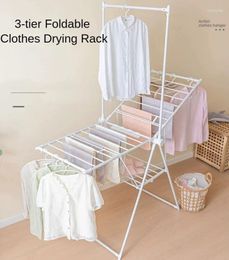 Hangers 3-tier Foldable Clothes Drying Rack Movable Laundry Stand Stainless Steel Hanger Dryer For Indoor Balcony Space-Saving