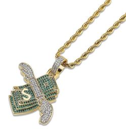 Hip Hop Green CZ Cubic Zirconia Pave Bling Ice Out Flying Dollar Money Pendants Necklace for Men Rapper Jewelry Drop X0703518491