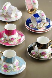 Cups Saucers 12 Pcs Marble Patterned Colourful Coffee Cup Set Tea And Espresso 6 Person Glass Giift For Christmas