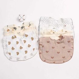 Bibs Burp Cloths Baby U-shaped feeder Drool bib printed pleated flower baby Saliva towel soft cotton lace Burp fabric newborn bib accessories d240513