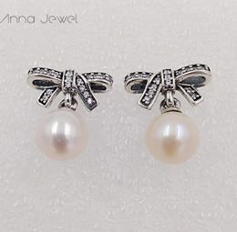 designer jewelry Authentic 925 Sterling Silver Delicate Sentiments White Pearl Stud Earring P Earrings luxury women Vale4914696