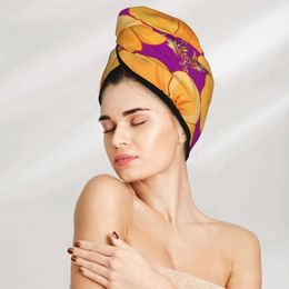 Towel Girl Hair Drying Hat Blooming Cosmos Flowers And Gold Leaves Cap Bath MicrofiberTowel Absorption Turban