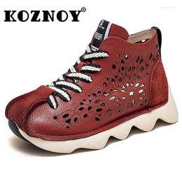 Casual Shoes Koznoy Openwork Woman Boot 3cm For Ankle Cow Genuine Leather Handmade Summer Hollow Breathable Ladies Moccasins Vulcanize