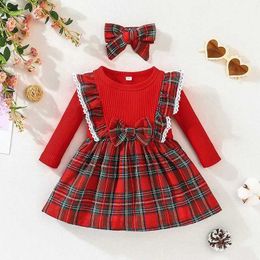 Girl's Dresses Dress For Kids 3 Months - 3 Years old Birthday Long Sleeve Christmas Red Grid Princess Formal Dresses Ootd For Baby GirlL2405