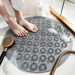 Bath Mats Non-Slip Round Mat Safety Shower PVC Bathroom With Suction Cup Drain Hole Foot Massage Pad Accessories 55cm