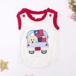 Clothing Sets Baby Girl Clothe Summer Cute Bubble Cotton Sleeveless Lace Design Boutique Sweet Ropmer With Flag Puppy Embroidery For 0-3m