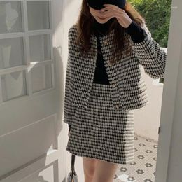 Work Dresses Thousand Bird Grid Small Fragrant Short Coat Women's Winter High Waist Half Length Skirt Two Ppiece Set