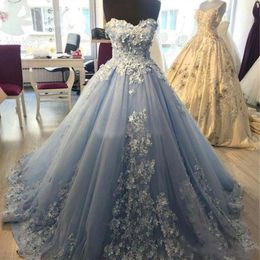 Exquiste Blue Quinceanera Dresses Ball Gown Prom Dress Plus Size 2021 Beaded Lace Sweet 15 16 Year Brithday Party Gowns 307s