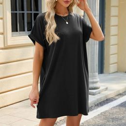 Casual Dresses For Formal Occasions Women Fashion Solid Colour Dress Crew Neck Short Sleeve Shirt Vestido Mujer Elegante