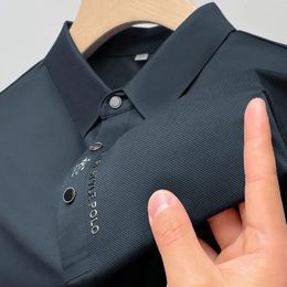 Highend Ice Silk Elasticity Printing Polo Shirt Summer Luxury Quality Short Sleeved Business Casual Tshirt Mens Clothing 240510