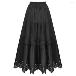 Skirts SD Women Vintage Renaissance Lace Gothic Hem Tiered Skirt Elastic Waist A-Line Maxi Fashion Large Swing