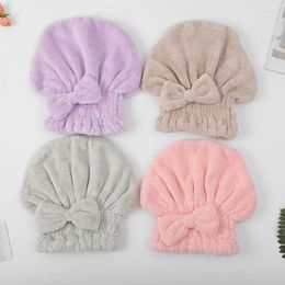 Towel Girls Quick Dry Hair Cap Coral Fleece Pure Colour Absorbent Bowknot Shower Headgear SPA Headband