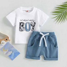 Clothing Sets Visgogo Preschool Mens Set Short sleeved Letter Printed T-shirt Elastic Waist Drawn Shorts Summer Casual SetL2405