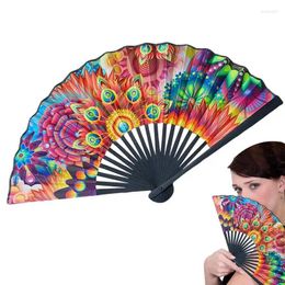 Decorative Figurines Folding Hand Fan Bamboo Handheld Fans Portable Party Wedding Supplies Satin Cloth Surfaces Hand-painted Foldable Paper